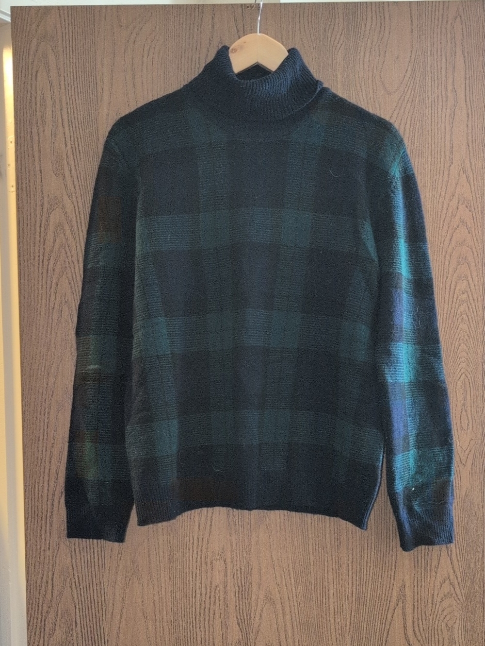 Lauren Ralph Lauren Black and Dark Green Plaid Turtleneck Sweater